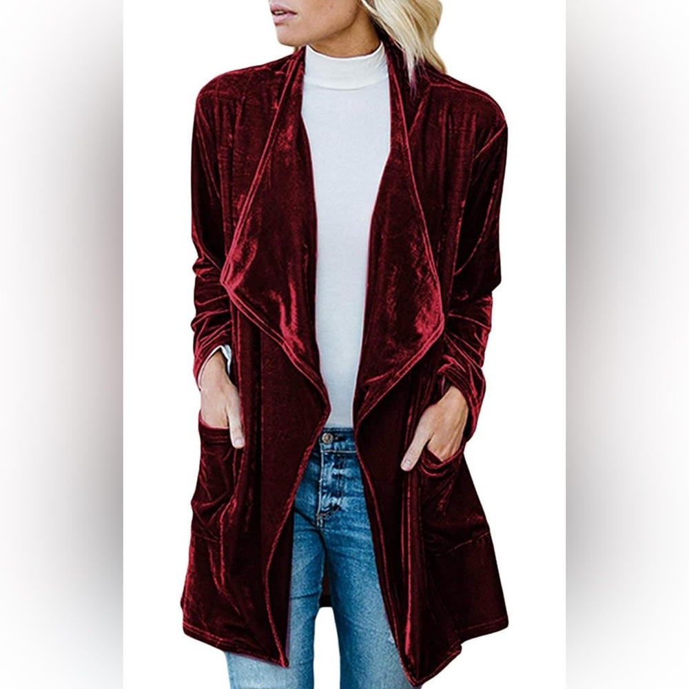 Elegant Velvet Burgundy Blazer